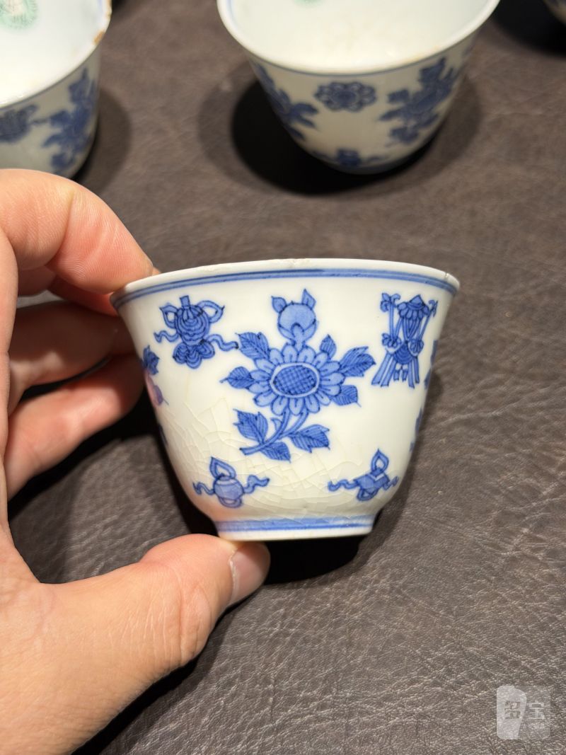 清康熙 青花清供图茶杯（一组六件） - 图3